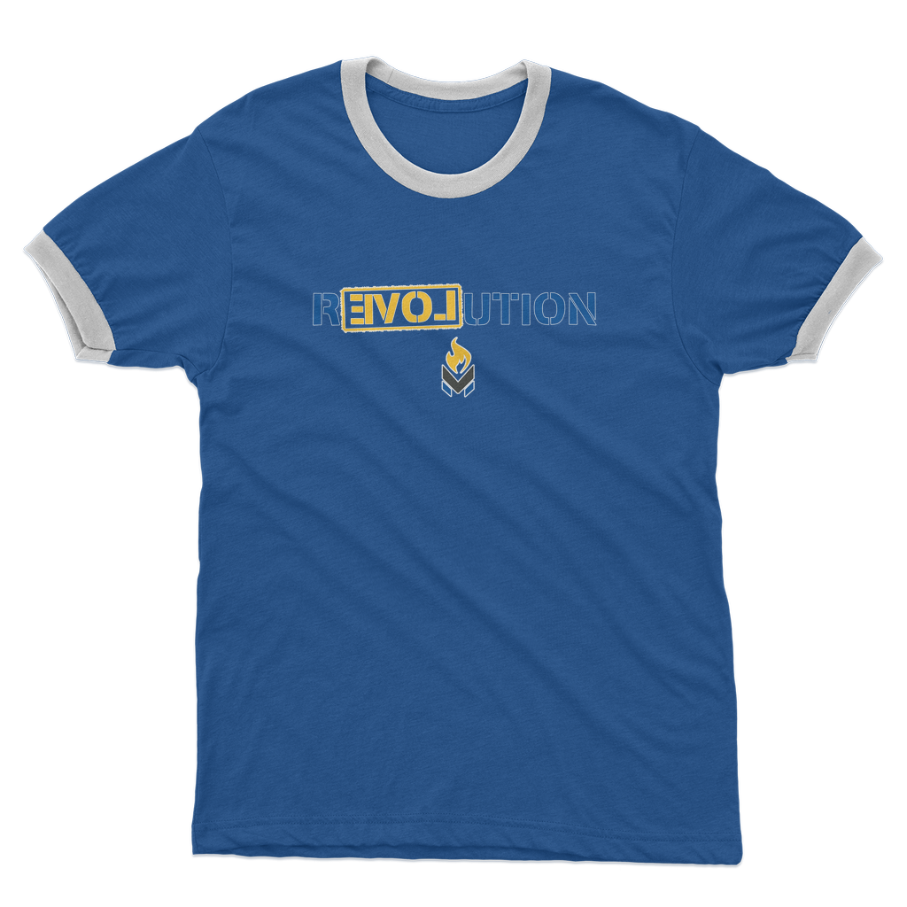 Mises Caucus ReLovution Blue Adult Ringer T-Shirt