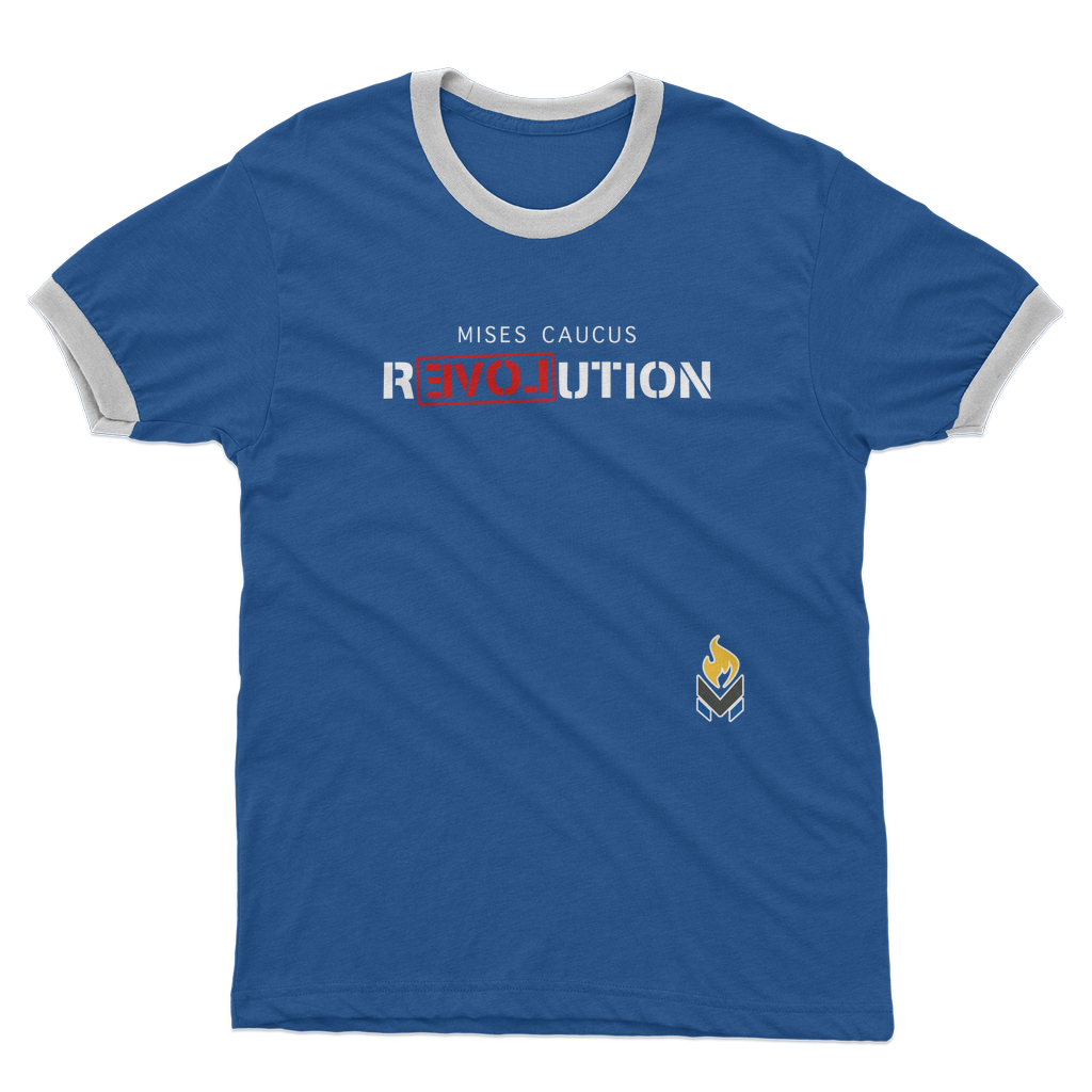 Mises Caucus ReLovution Red Adult Ringer T-Shirt