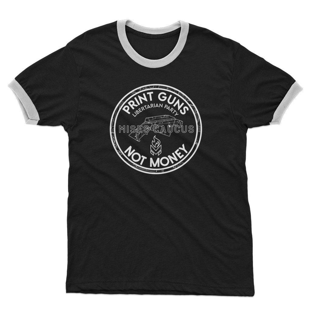 Print Guns Not Money B&W Adult Ringer T-Shirt