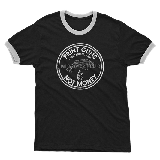 Print Guns Not Money B&W Adult Ringer T-Shirt