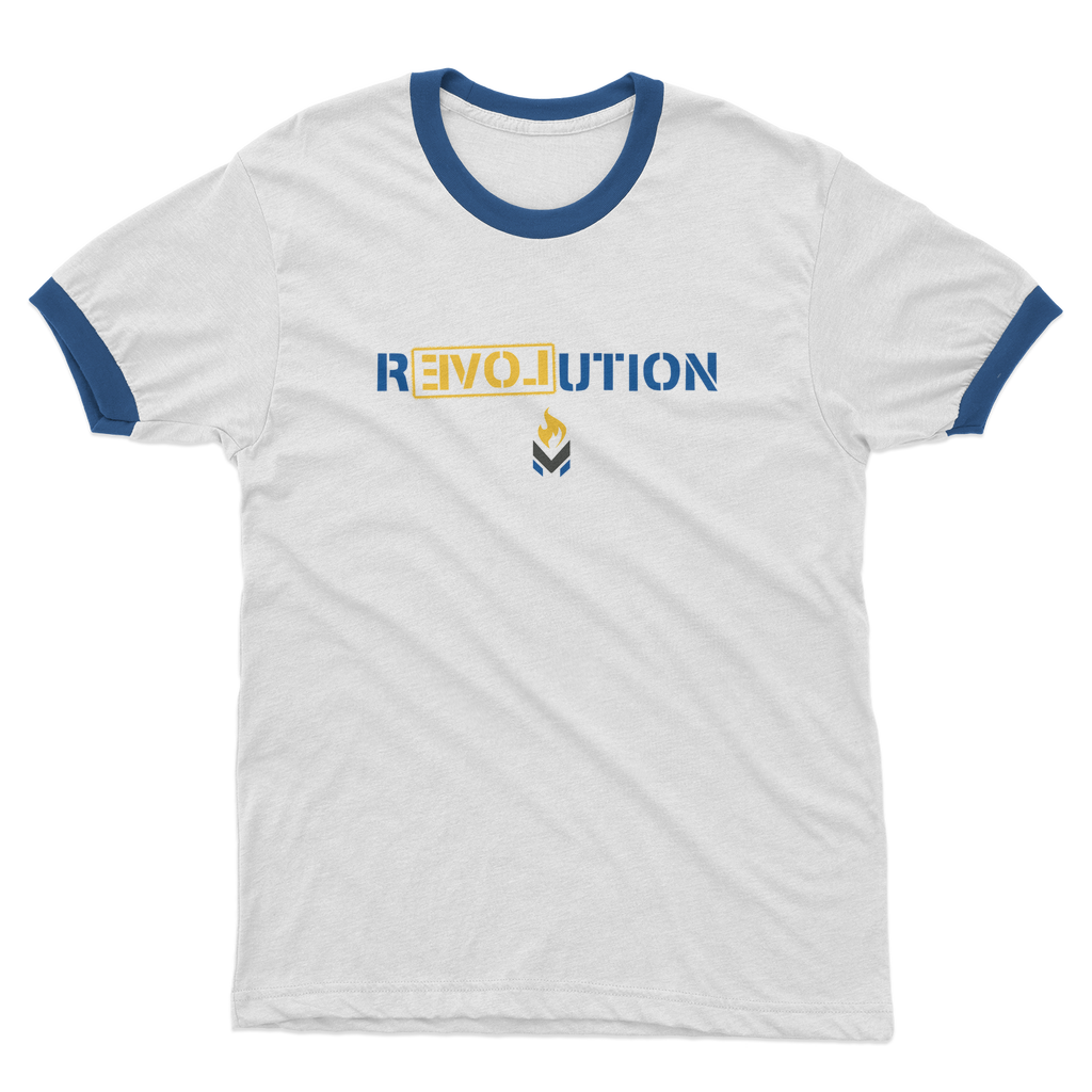 Mises Caucus ReLovution Blue Adult Ringer T-Shirt