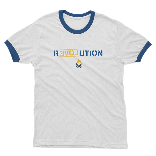 Mises Caucus ReLovution Blue Adult Ringer T-Shirt