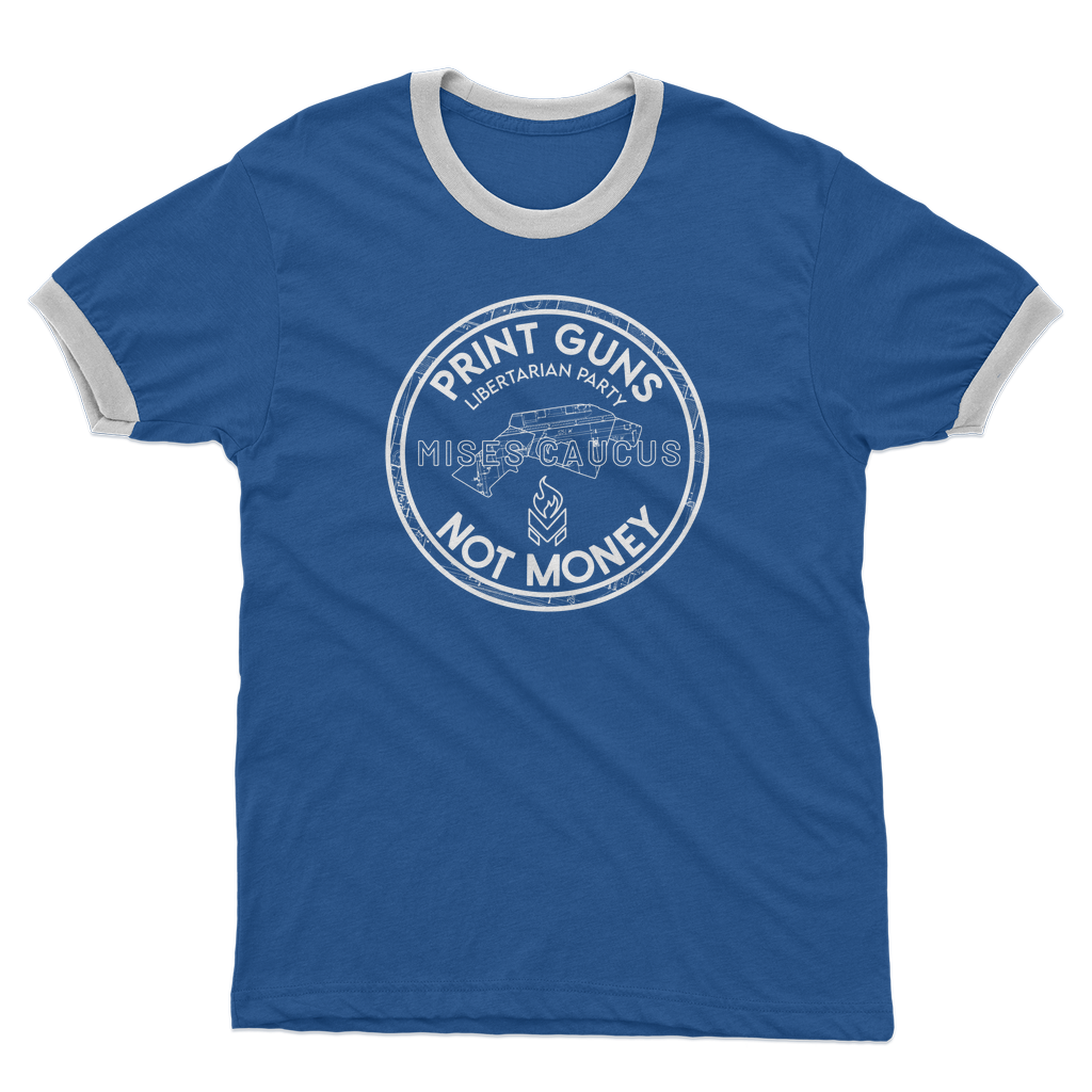 Print Guns Not Money B&W Adult Ringer T-Shirt