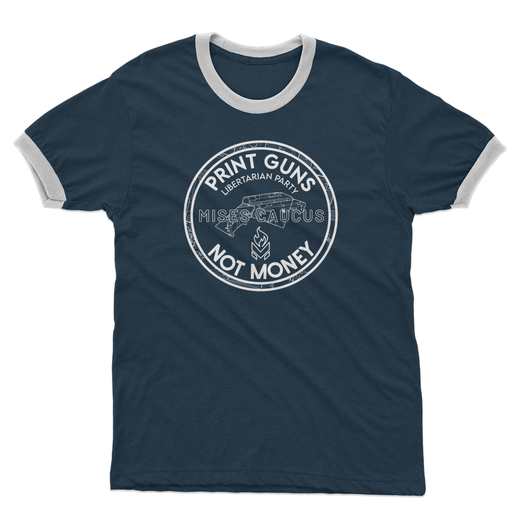 Print Guns Not Money B&W Adult Ringer T-Shirt