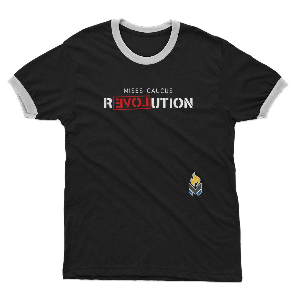 Mises Caucus ReLovution Red Adult Ringer T-Shirt