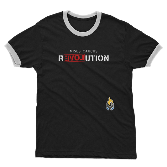 Mises Caucus ReLovution Red Adult Ringer T-Shirt